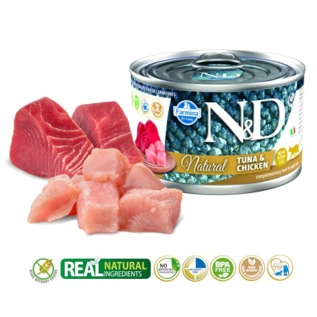 FARMINA N&D Cat Natural Tuna&Chicken - drėgnas kačių ėdalas - 140 g