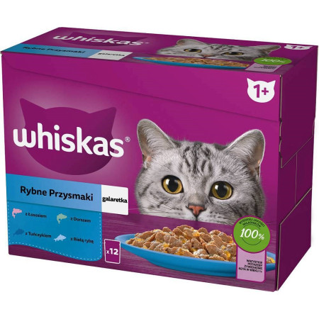 WHISKAS želė paketėliai, skoniai: 12x85g - drėgnas maistas katėms