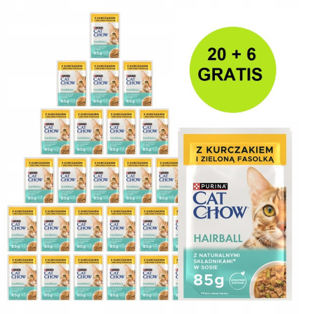 PURINA Cat Chow Kačių maistas su vištiena ir žaliaisiais pupelėmis - 26x85g (20 + 6 GRATIS)