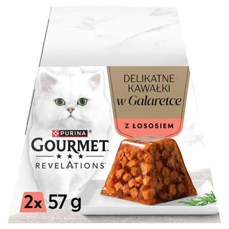 PURINA Gourmet Revelations gabaliukai želė su lašiša - šlapias kačių maistas - 2x57g