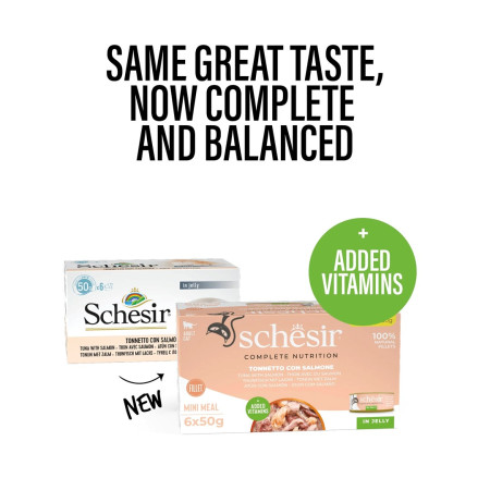 SCHESIR Tuną su lašiša želė - šlapias kačių maistas - 6x50g