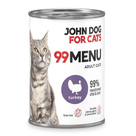 JOHN DOG Katėms 99 Meniu su kalakutiena - šlapias kačių maistas - 400g
