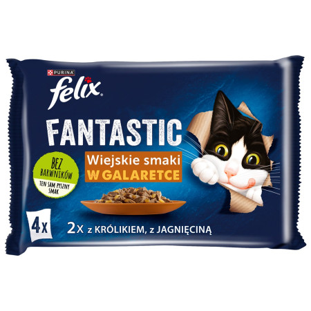 Felix Fantastic Triušiena ir Ėriena - drėgnas kačių ėdalas 340g (4x 85g)