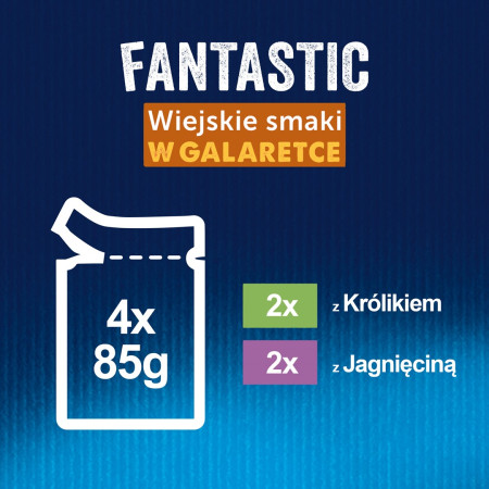 Felix Fantastic Triušiena ir Ėriena - drėgnas kačių ėdalas 340g (4x 85g)