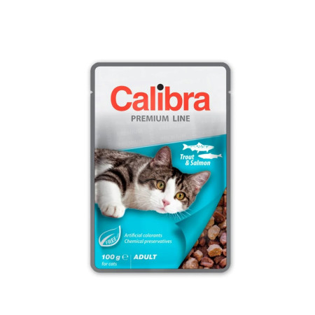 CALIBRA Cat Premium Adult Upėtakis ir lašiša - šlapias kačių maistas - 100g