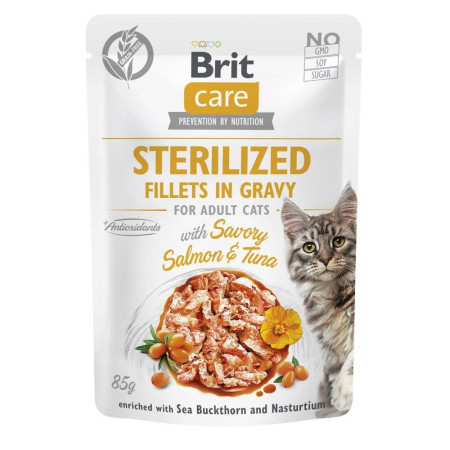 BRIT Care Cat Sterilized Lašiša ir Tunų Pouch - šlapias kačių maistas - 85 g