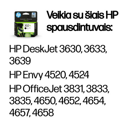 HP 302XL Didelės talpos Juodas Originalus Rašalo Kasetė
