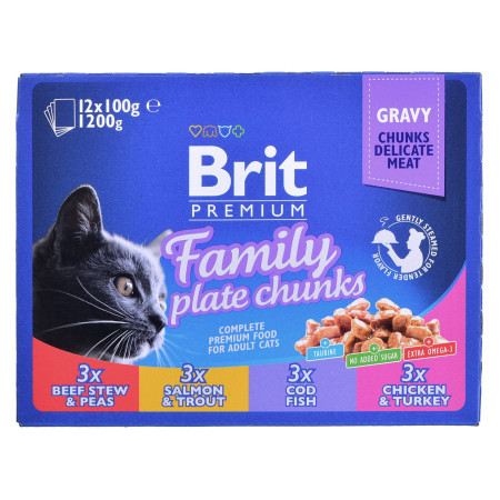BRIT Cat Pouches Family Plate - drėgno kačių ėdalo - 12 x 100g