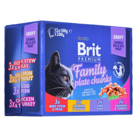 BRIT Cat Pouches Family Plate - drėgno kačių ėdalo - 12 x 100g