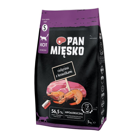 PAN MIĘSKO Veršiena su Krevetėmis Small - sausas kačių maistas - 5 kg