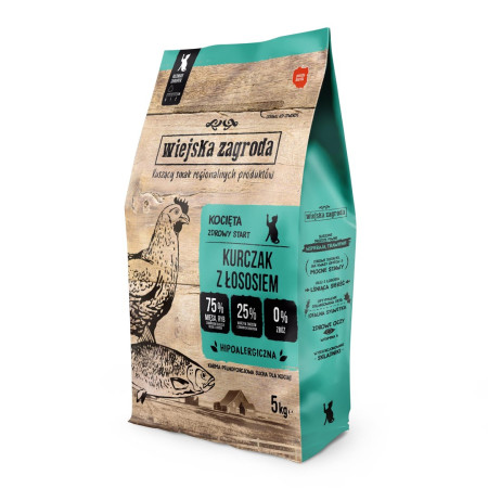 WIEJSKA ZAGRODA Kačiukams Su Vištiena ir Lašiša - sausas maistas - 5kg