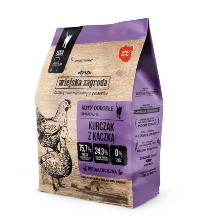 Wiejska Zagroda sausas kačių maistas su viščiuku ir antis, 400 g