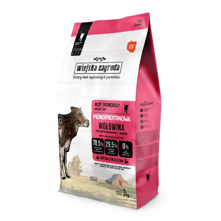 WIEJSKA ZAGRODA Monoprotein Beef - sausas kačių maistas - 3 kg