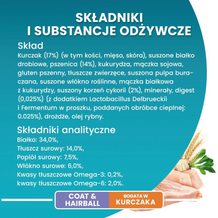 PURINA One Bifensis Coat & Hairball Chicken - sausas kačių maistas - 800 g