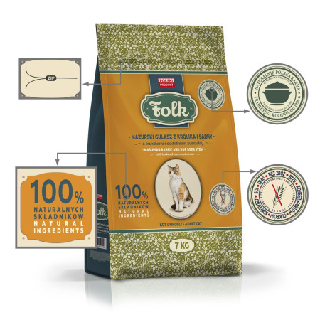 FOLK Masurų stiliaus triušiena ir elniena su burokėliais ir spanguolėmis - sausas kačių maistas - 7kg