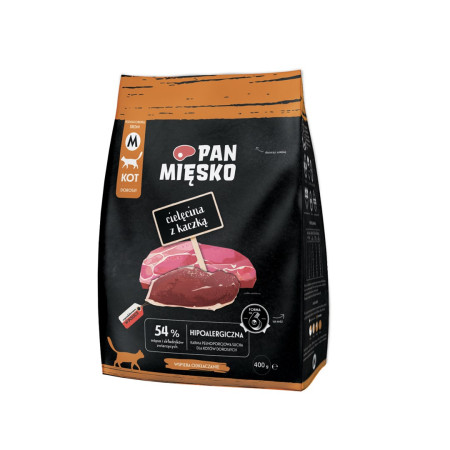PAN MIĘSKO Veal with duck M - sausas kačių maistas - 400g