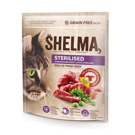 SHELMA Sterilised Rich in Beef - sausas kačių maistas - 750g
