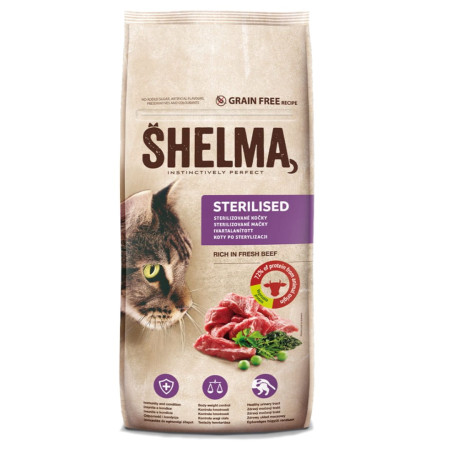 SHELMA Sterilised Beef - sausas kačių maistas - 8kg