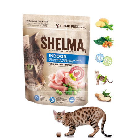 SHELMA Indoor - turtingas kalakutiena - sausas kačių maistas - 750g
