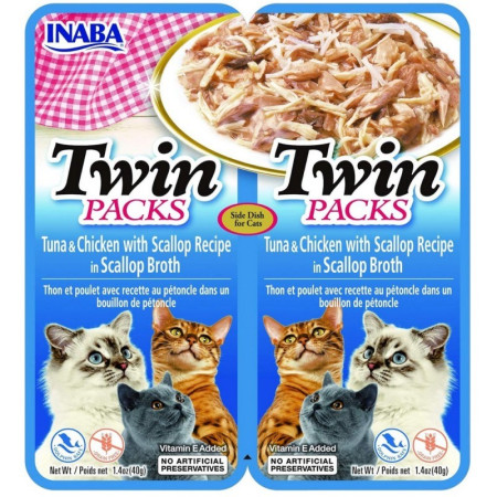 INABA CAT Twin tunas su vištiena ir šukutėmis sultinyje – kačių skanėstas – 2x40g