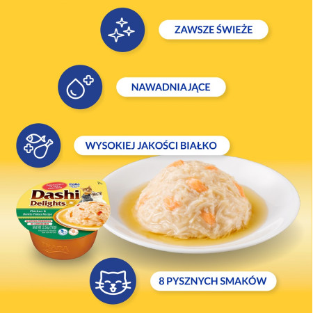 INABA Dashi Delights Vištiena su Bonito dribsniais sultinyje - skanėstas katėms - 70g