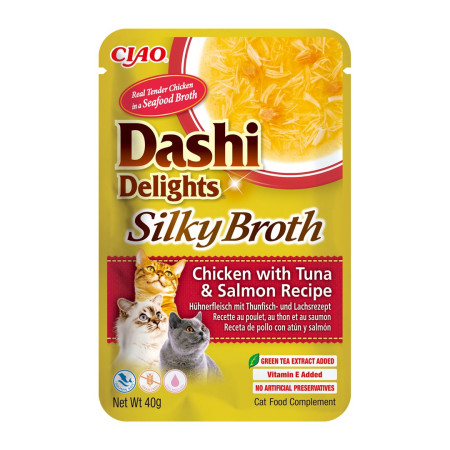 INABA CAT Dashi Delights Silky Broth Vištiena su Tunu ir Lašiša - skanėstas katėms - 40g