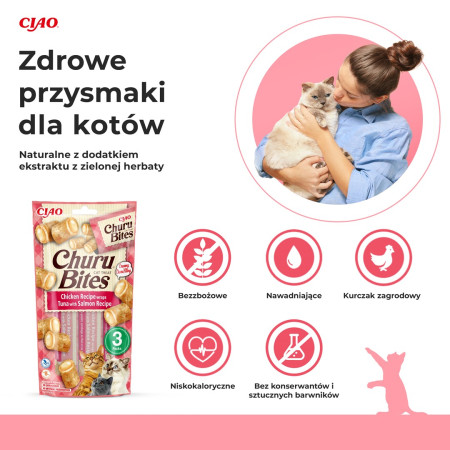 INABA Churu Bites Vištiena su Tunu ir Lašiša - skanėstas katėms - 3x10 g