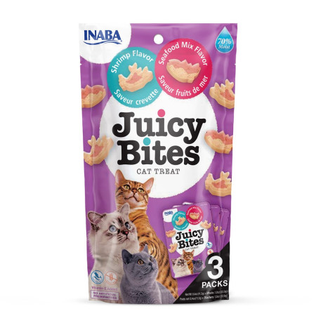 INABA Juicy Bites Krevetės ir jūros gėrybės - skanėstas katėms - 3x11,3 g