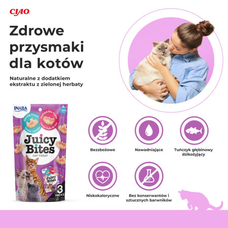 INABA Juicy Bites Krevetės ir jūros gėrybės - skanėstas katėms - 3x11,3 g