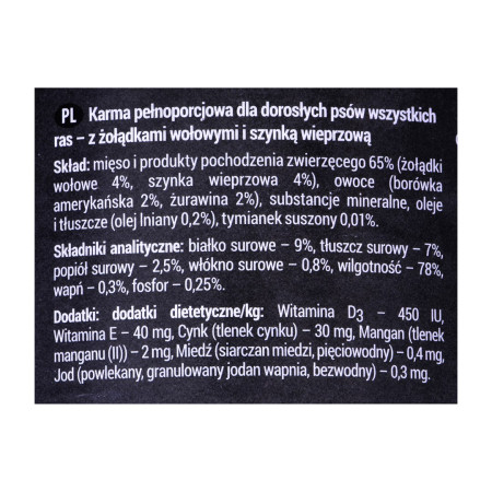 DOLINA NOTECI Rafi jautienos skrandžiai su kumpiu - drėgnas šunų maistas - 400g