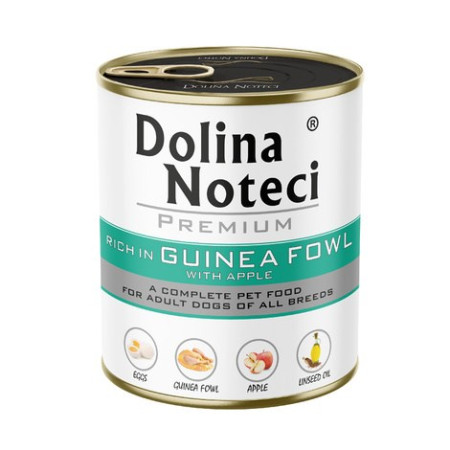DOLINA NOTECI Premium turtingas perlinės vištos su obuoliu - šlapias šunų maistas - 800g