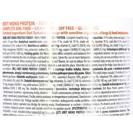 BRIT Mono Protein Kalakutiena - Šlapias maistas šunims - 400 g