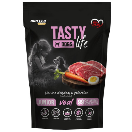 BIOFEED Tasty Dogs Life Junior Veršiena - drėgnas ėdalas šunims - 150g