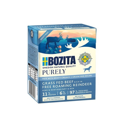 BOZITA Purely Paté Duoprotein Jautiena ir Elnias - drėgnas ėdalas šunims - 370g