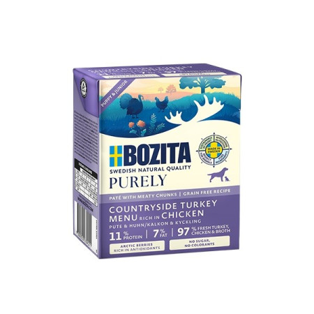 BOZITA Purely Paté Duoprotein Junior Vištiena ir Kalakutiena - drėgnas ėdalas šunims - 370g