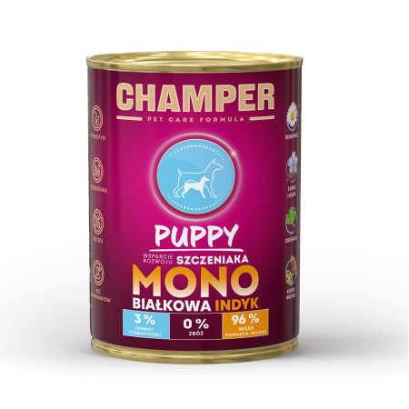 CHAMPER Puppy Monoprotein Kalakutiena - drėgnas ėdalas šunims - 400g