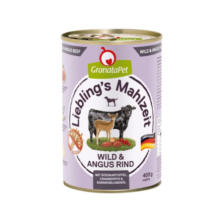 GRANATAPET Liebling's Mahlzeit Elnias ir Angus jautiena - drėgnas ėdalas šunims - 800g