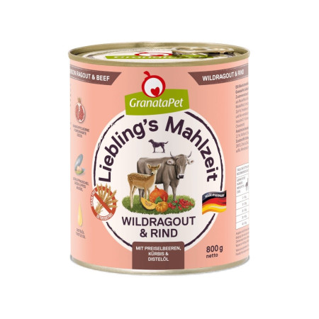 GRANATAPET Liebling's Mahlzeit Elnias ir jautiena - drėgnas ėdalas šunims - 800g
