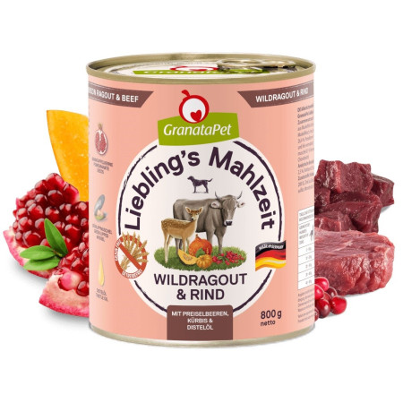 GRANATAPET Liebling's Mahlzeit Elnias ir jautiena - drėgnas ėdalas šunims - 800g