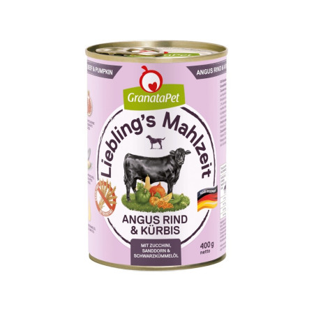 GRANATAPET Liebling's Mahlzeit Angus jautiena ir moliūgas - drėgnas ėdalas šunims - 800g