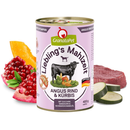 GRANATAPET Liebling's Mahlzeit Angus jautiena ir moliūgas - drėgnas ėdalas šunims - 800g