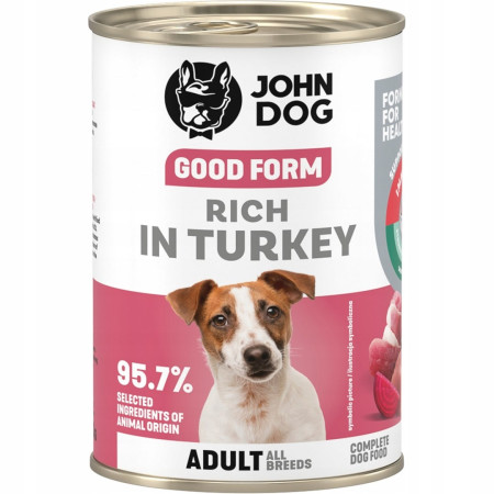 JOHN DOG Geros formos - turtingas kalakutiena - drėgnas ėdalas šunims - 400g