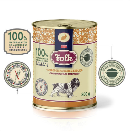 FOLK Tradicinis lenkų triušio ėdalas - drėgnas ėdalas šunims - 800g