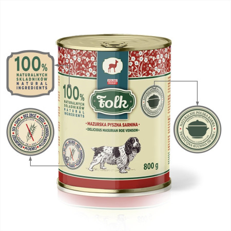 FOLK Skanus Masūrijos elnienos ėdalas - drėgnas ėdalas šunims - 800g