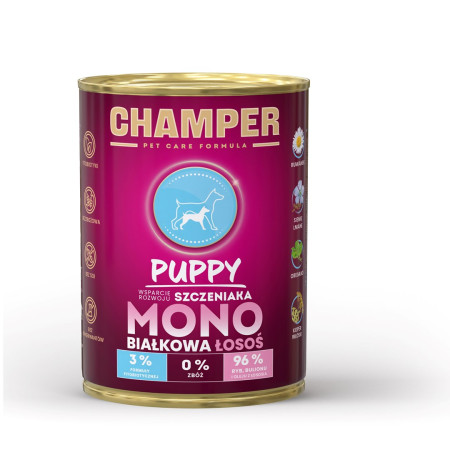 CHAMPER Puppy Monoprotein Lašiša - drėgnas ėdalas šunims - 400g