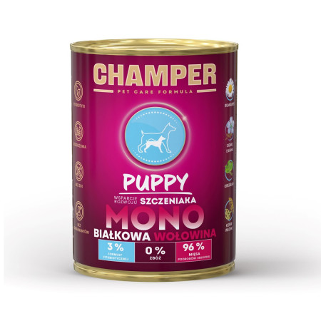 CHAMPER Puppy Monoprotein Jautiena - drėgnas ėdalas šunims - 400g