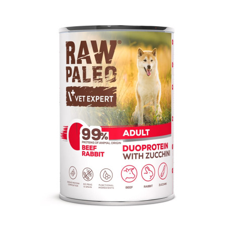 RAW PALEO Duoprotein Jautiena ir Triušis - drėgnas ėdalas šunims - 400g