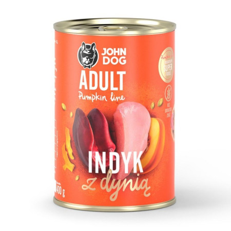 JOHN DOG Moltiniai su kalakutiena ir moliūgu - drėgnas ėdalas šunims - 400g