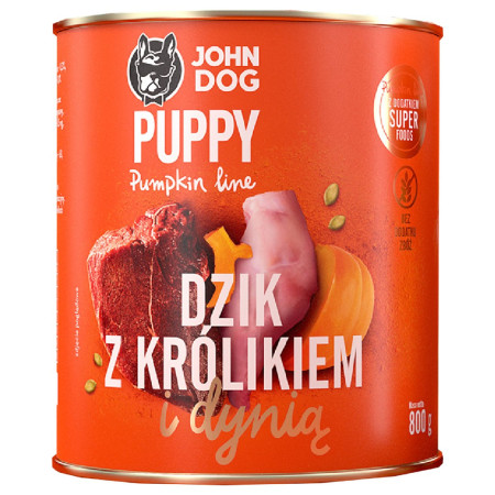 JOHN DOG Moltiniai šuniukams su šerniena, triušiu ir moliūgu - drėgnas ėdalas šunims - 800g