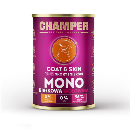CHAMPER Coat & Skin Monoprotein Jautiena - drėgnas ėdalas šunims - 400g